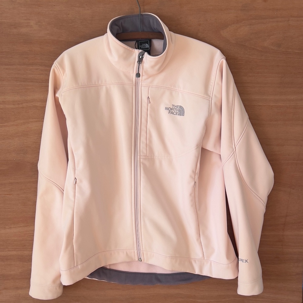THE NORTH FACE Apex women's zip up jacket size L large pink gray softshell
